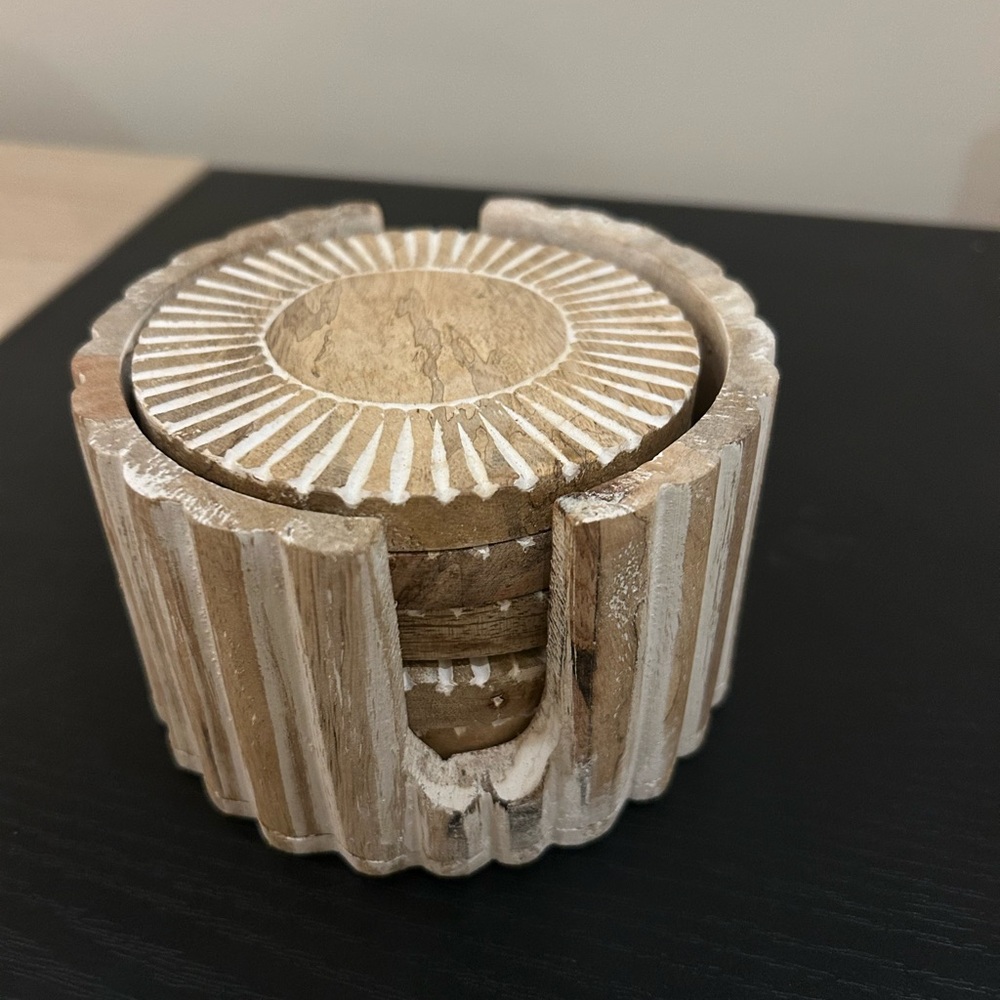 Wooden Coaster Set with Holder
